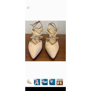 42 Gold "Fire" suede pointed toe, ankle strap pump